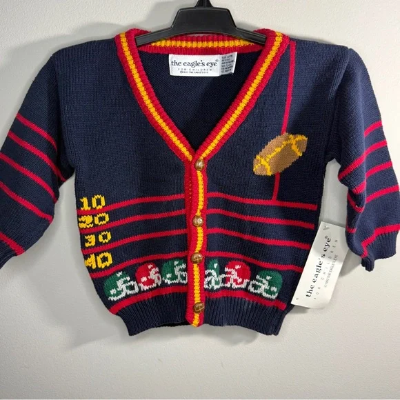 Vintage The Eagle’s Eye Kids Football Navy Knit Button Cardigan 4T New with Tags