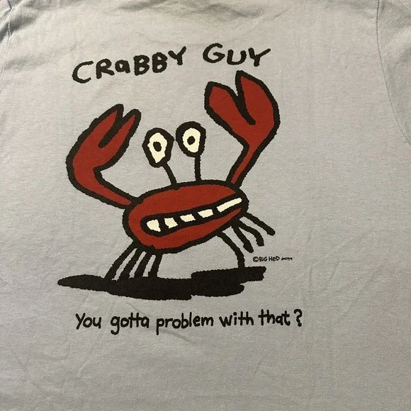 Big‎ Hed Designs Boston Crabby Guy Youth Small T-Shirt Light Blue New NWT