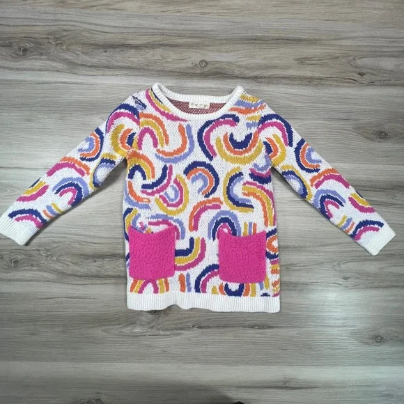 Tucker & Tate Girls FUN RAINBOWS Knit Sweater Pockets Funky‎ Pattern