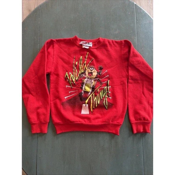 Vtg 90s Looney Tunes Taz Wild‎ Thing Youth M 10/12 Sweatshirt Red Primo