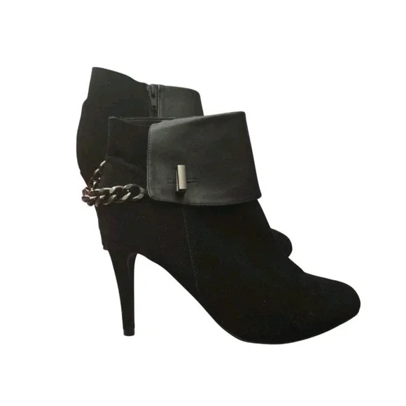 Mark's  Black Suede Ankle Booties Chain Pointed Toe Stiletto Heels Size 8