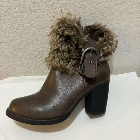 Sugar Pursuit Brown Boots with Faux Fur Collar