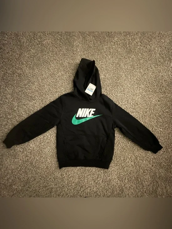 Nike Kids Black Hoodie with Green Swoosh