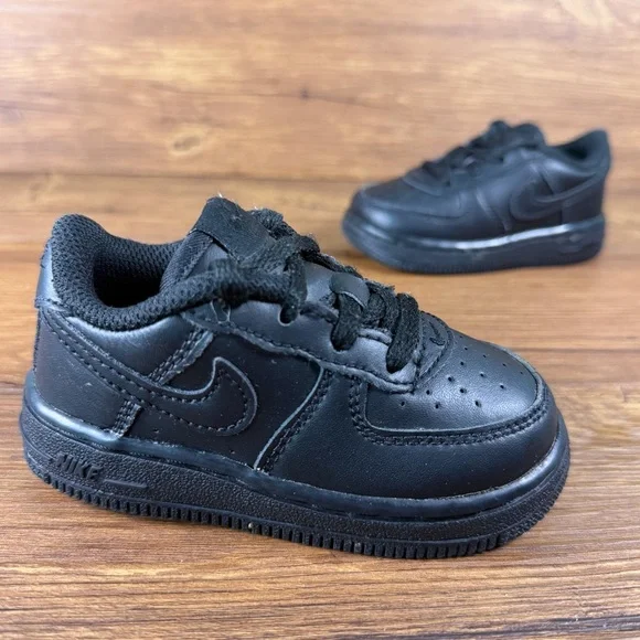 Nike Air Force‎ 1 Sneakers Size 6C Triple Black Leather Shoes