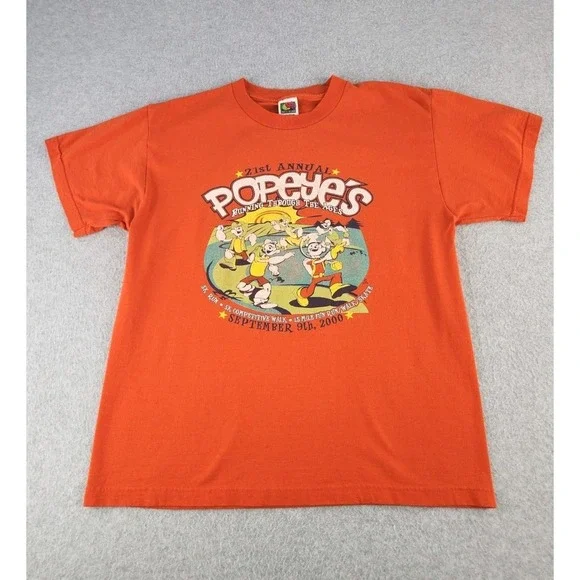 Vintage Popeye‎ T-Shirt Fun Run Running Through The Ages Cartoon TV Show LARGE