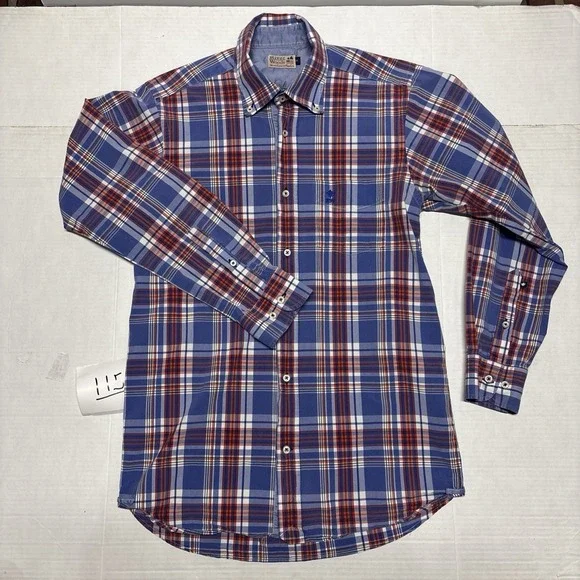 River Woods Men's Medium Blue Red Plaid Button Down Long Sleeve Casual Shirt M