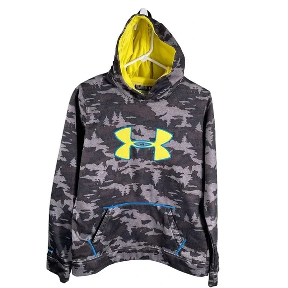 Under Armour Hoodie Kids YXL Grey‎ Camo ColdGear Storm1 Pullover Sweatshirt