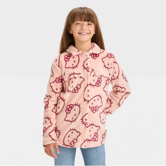 Hello Kitty  Pink Button Down big kid Shacket size L