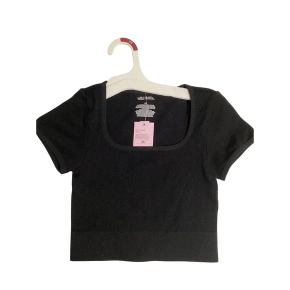 Wild Fable Black Fitted Crop Top Short Sleeve‎ Square Neck Girls XS