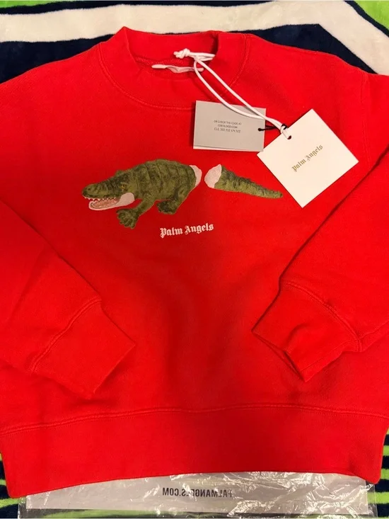 Palm Angels Red Kids Sweatshirt With Green Crocodile Graphic
