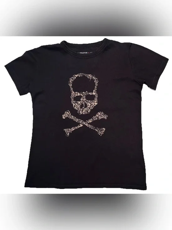 JOHN VARVATOS T SHIRT YOUNG BOYS XL / 7 SKULL & BONES GUITAR RARE DESIGNER TEE