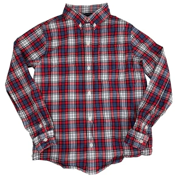 Janie and Jack Maroon Tartan‎ Poplin Button-Up Shirt