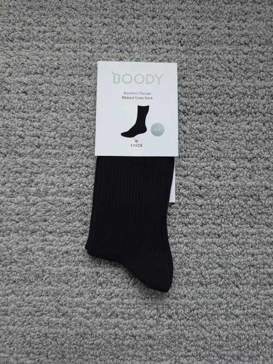 Boody Unisex Ribbed Bamboo Crew Socks - Black, 34-40