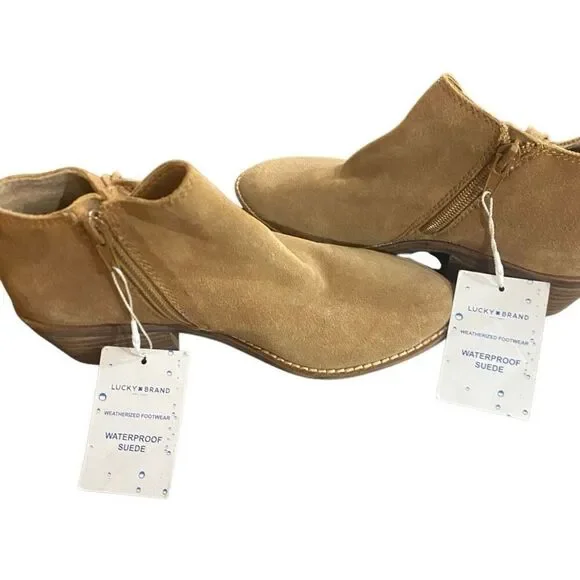 Lucky Brand Felisie Waterproof Honey Suede Fringe Ankle Boots size 5 M