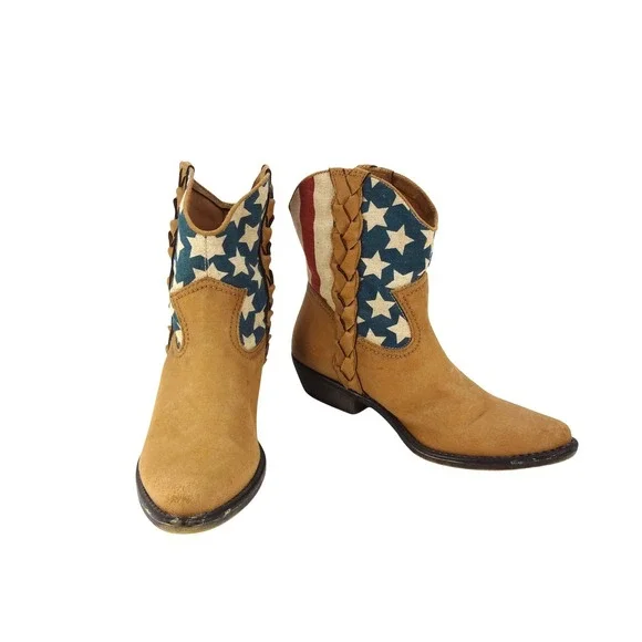 American‎ Rag Mason Womens Tan Patriotic Stars Stripes Western Ankle Boots 7M