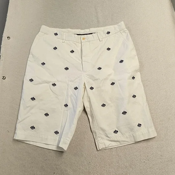 Polo Ralph Lauren Mens 36 White Embroidered Anchor Flag Chino Shorts Preppy