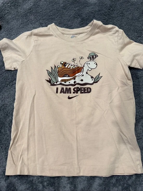 Nike Beige Graphic Tee with Brown & Green Print