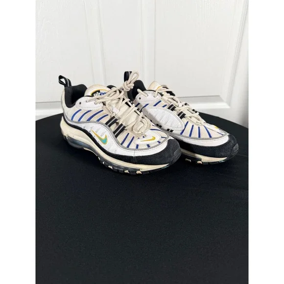 Nike Air Max 98 GS Kids White Deep Royal Blue Yellow CJ7393-100 Size 5.5Y