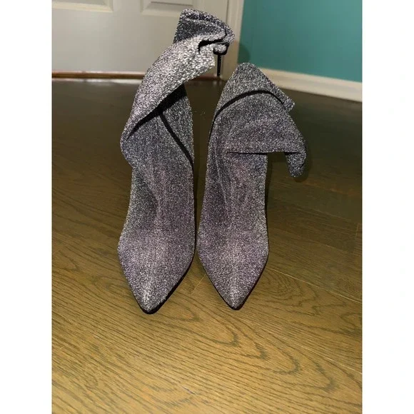 Vicky Silver Glitter Ankle Boots Pointed Toe Stiletto Heel Metallic Booties 10