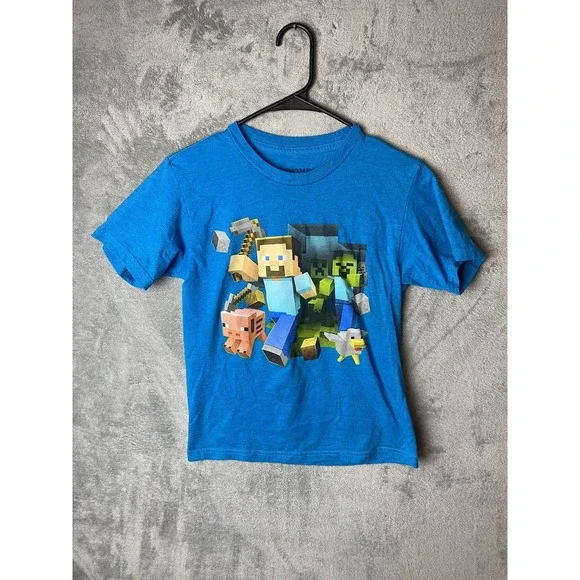 Mojang Kids Large Minecraft T-Shirt Blue Graphic Tee