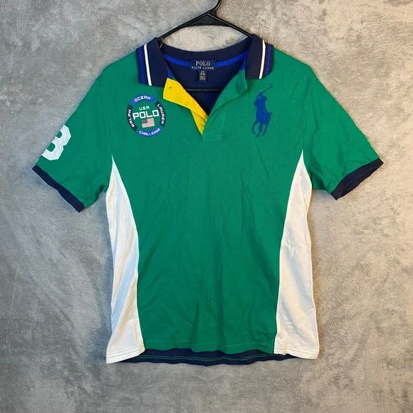 Polo Ralph Lauren Youth Large Green Big Pony Ocean Challenge Polo Shirt 14-16