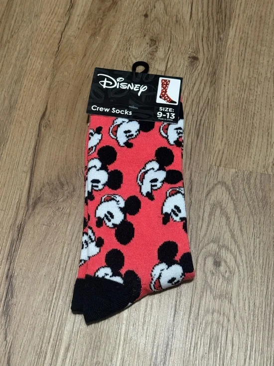 Disney Coral and Black Mickey Mouse Face Crew Socks