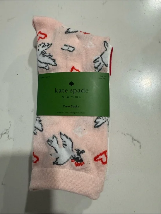 kate spade pink dove & red heart crew socks