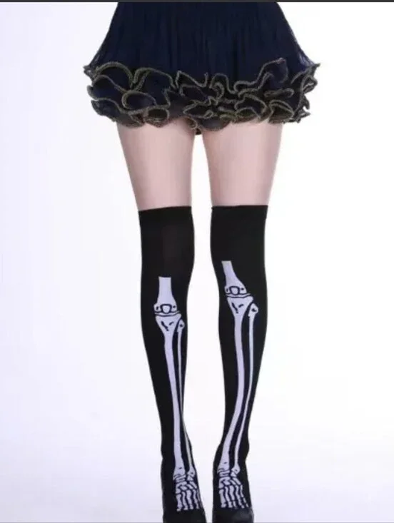 Black Skeleton Legs Thigh-High Socks