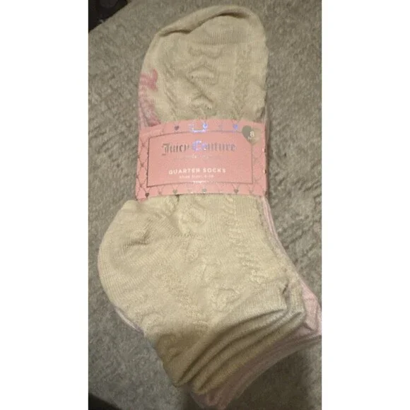 NWT Juicy Couture Pack Of 8 Pairs Of Quarter Socks - Shoe Sz 4-10 - Hearts