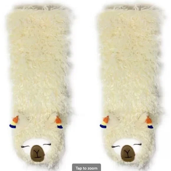 Oooh Geez! Women's Fuzzy White Llama Non-Skid Slipper Socks One Size Women's