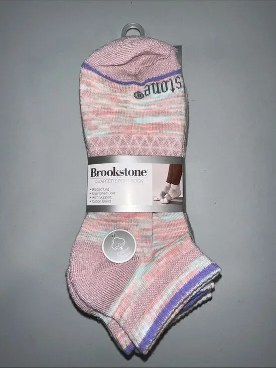 BROOKSTONE PINK LAVENDER GRAY IVORY TAN ORANGE COTTON BLEND QUARTER SPORT SOCKS