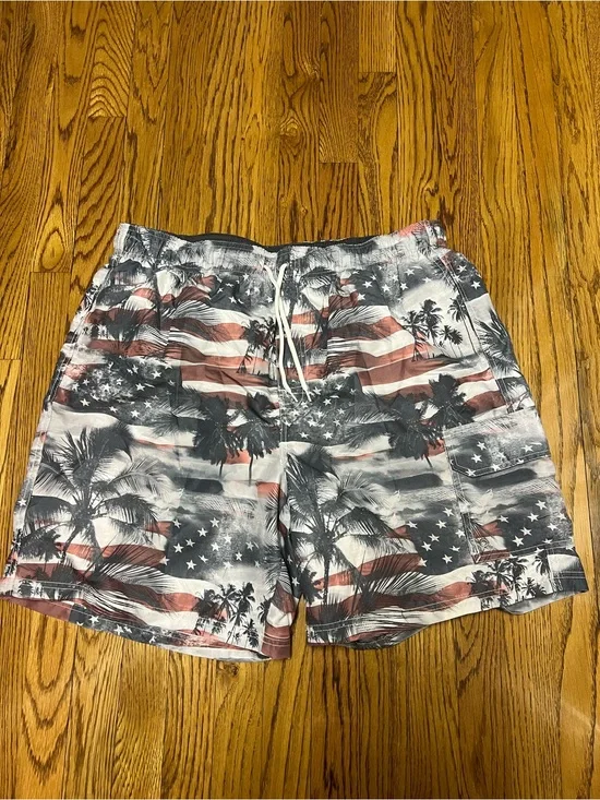 Patriotic Palm Men's Swim Trunks - Red, White & Blue