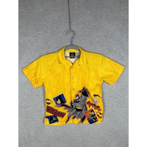 Batman Animated Series Button Up Shirt Boys Size 6 Yellow DC‎ Comics 2005
