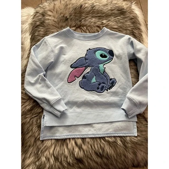 Disney Kids Girls Stitch Blue Sweatshirt Embroidered Chenille Patch Size M 8