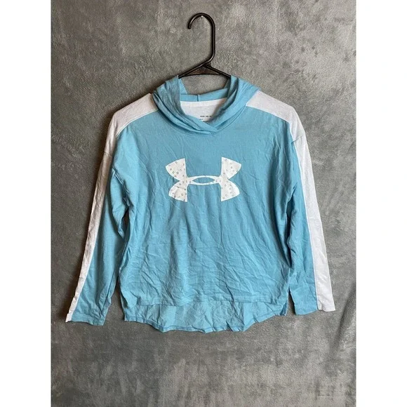 Under Armour Youth Large Hoodie Blue White HeatGear Loose Fit