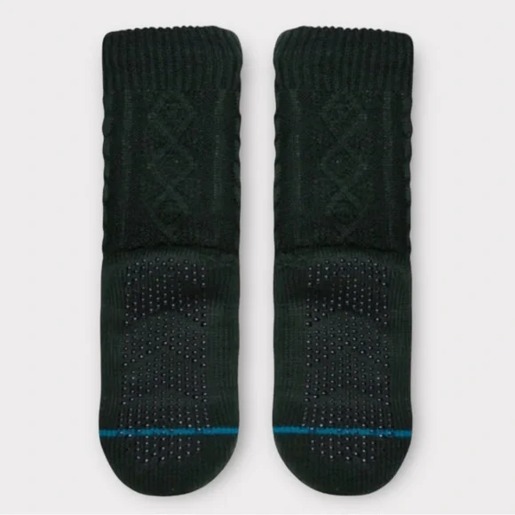 Stance Slipper Socks Roasted Cable Knit Dark Green Grip Anti-Slip Cozycore NWT