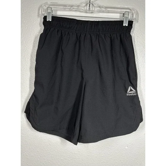 Reebok‎ Shorts Mens Small Black Running Split Hem Reflective Zip Pocket Liner