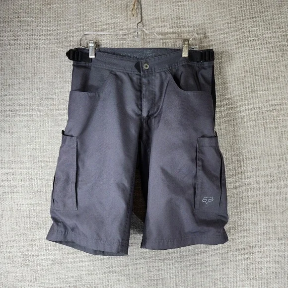 Fox‎ Racing Cargo Shorts Mens 32 Gray Black Cycling Moto Adjustable Waist
