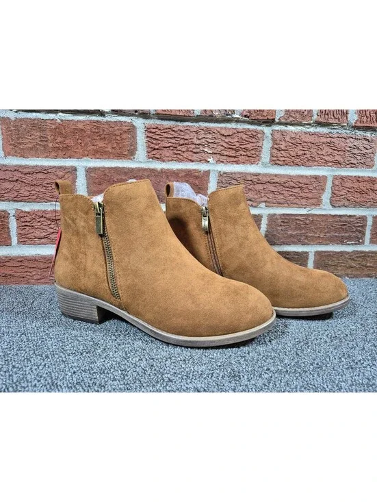 Jeossy Women’s Size 8.5 Brown Faux Suede Dual Zip Ankle Boots NWT