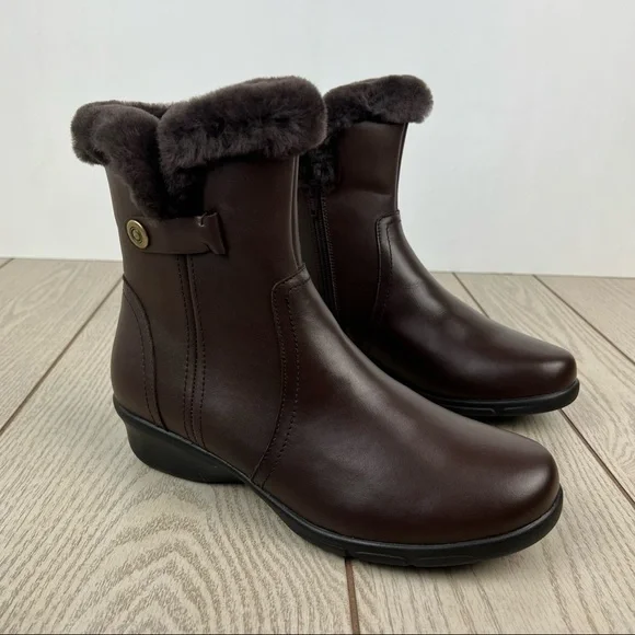 Propét Women's Waylynn Faux Fur Mid-Height Boots 10M Brown Leather $100