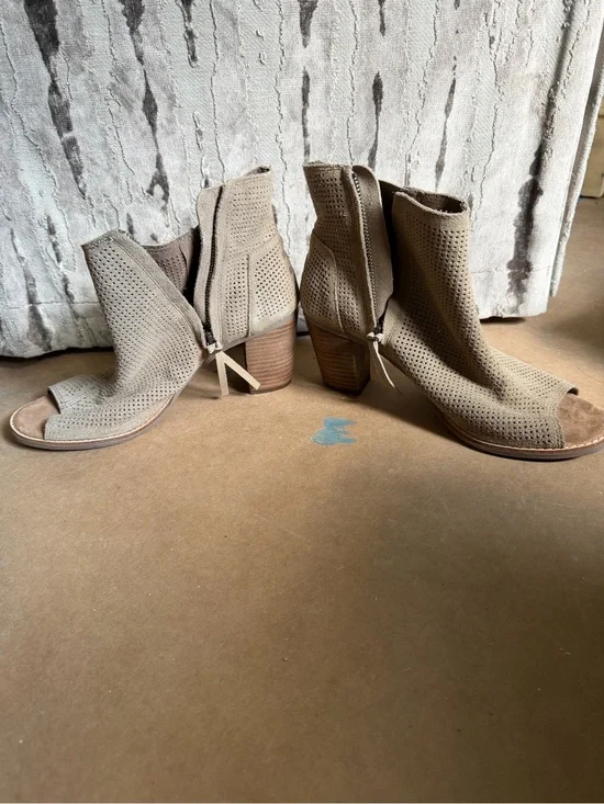 Toms Beige Perforated Peep-Toe Ankle Booties