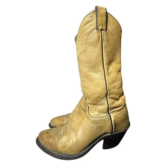 Vintage Justin Cowgirl Boots Tan Leather Womens Sz 6 B Style 40601 Western Heel