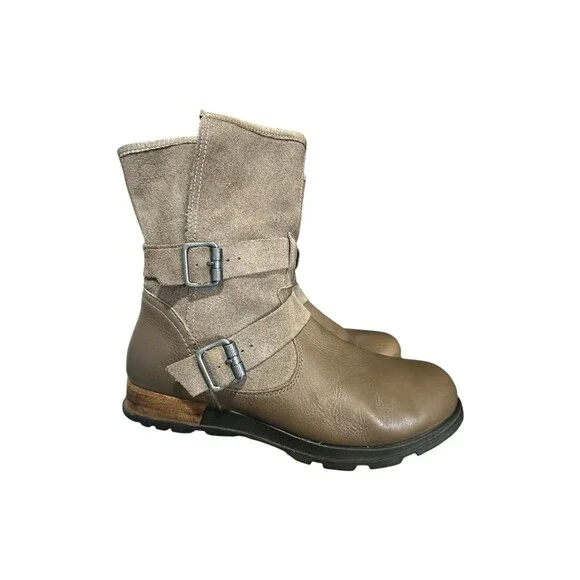 Sorel Major Moto Biker Boots Womens 11 Suede Leather Harness Combat Gray Buckle