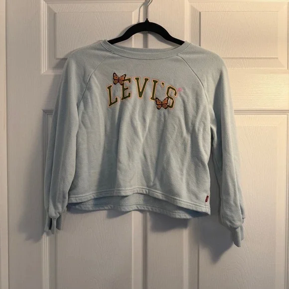 Levi's Girls Butterfly Graphic Sweatshirt Light‎ Blue Medium 10-12 Casual School