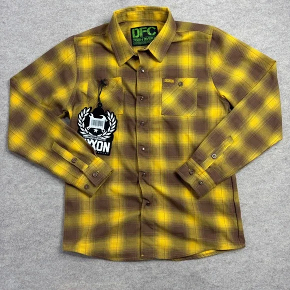Dixxon Flannel Co Youth Division Yellow Brown Plaid D-Tech Shirt Size Large NWT