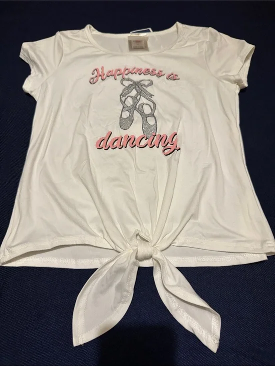 White Tie-Front Tee with Ballet Graphic