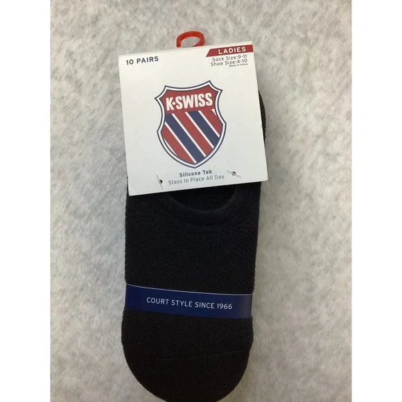 K-Swiss Womens 10 Pair No‎ Show size 4-10 Black Silicone Tab Flow Cool KSSKL0020