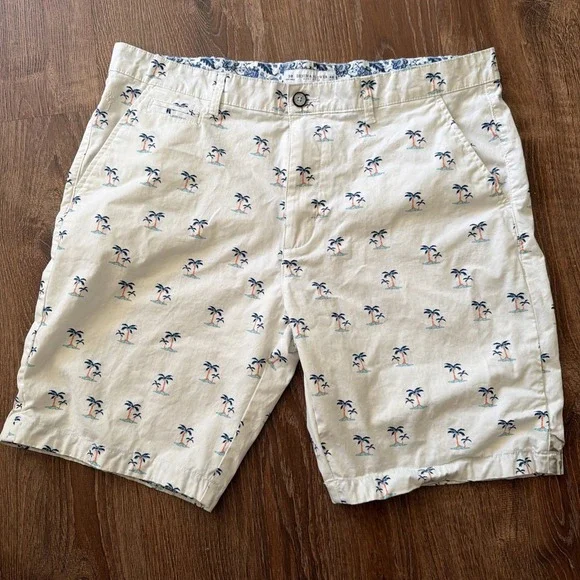 Denim & Flower Ricky Singh Mens 38 Shorts Blue Palm Trees Vacation Tropical