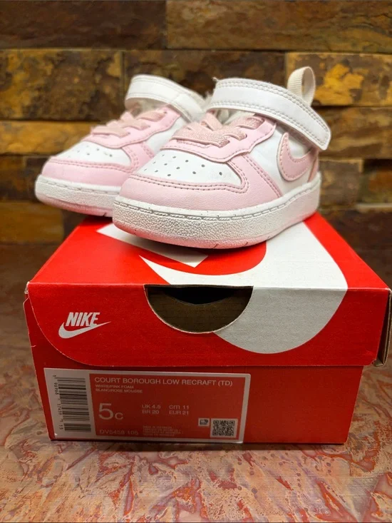 Nike Girls' Pink & White Velcro, Sneakers, Twin Girls