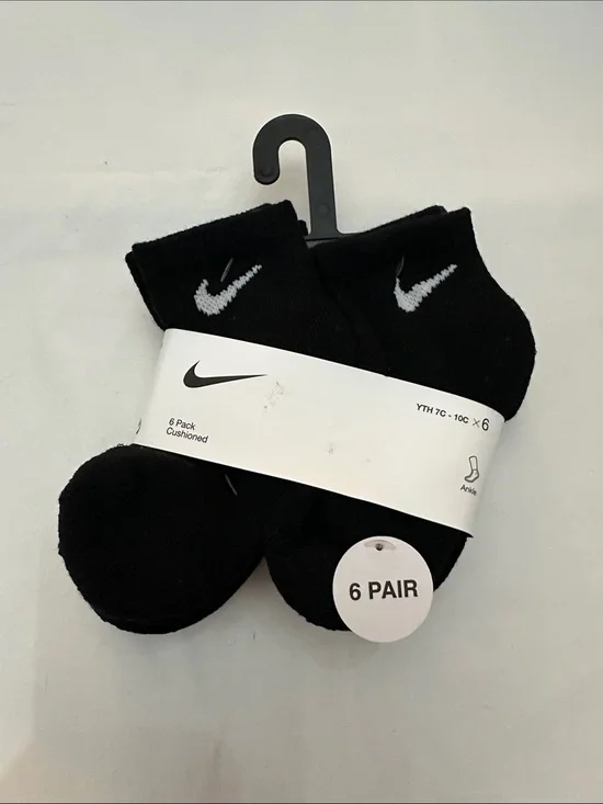 Nike Black Ankle Socks with White Swoosh - 6 Pair